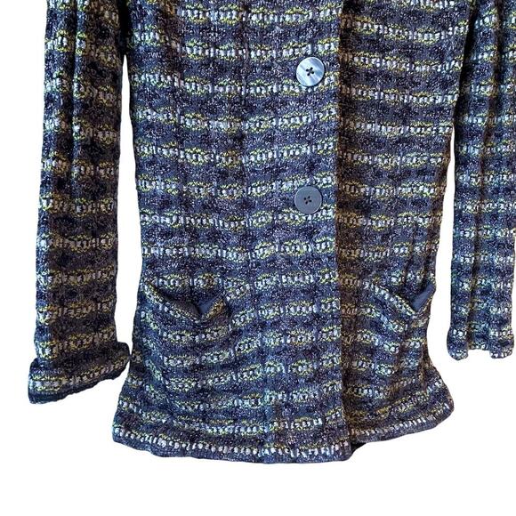 ST. JOHN Black Grey Silver Yellow Green Metallic Buttons Blazer Jacket 2 USA - Picture 3 of 12